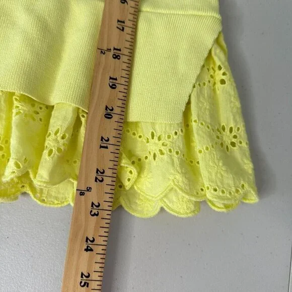 Anthropologie Eyelet Puff-Sleeve Sweater‎ Tee Peplum Size S Yellow Boho - Picture 6 of 10